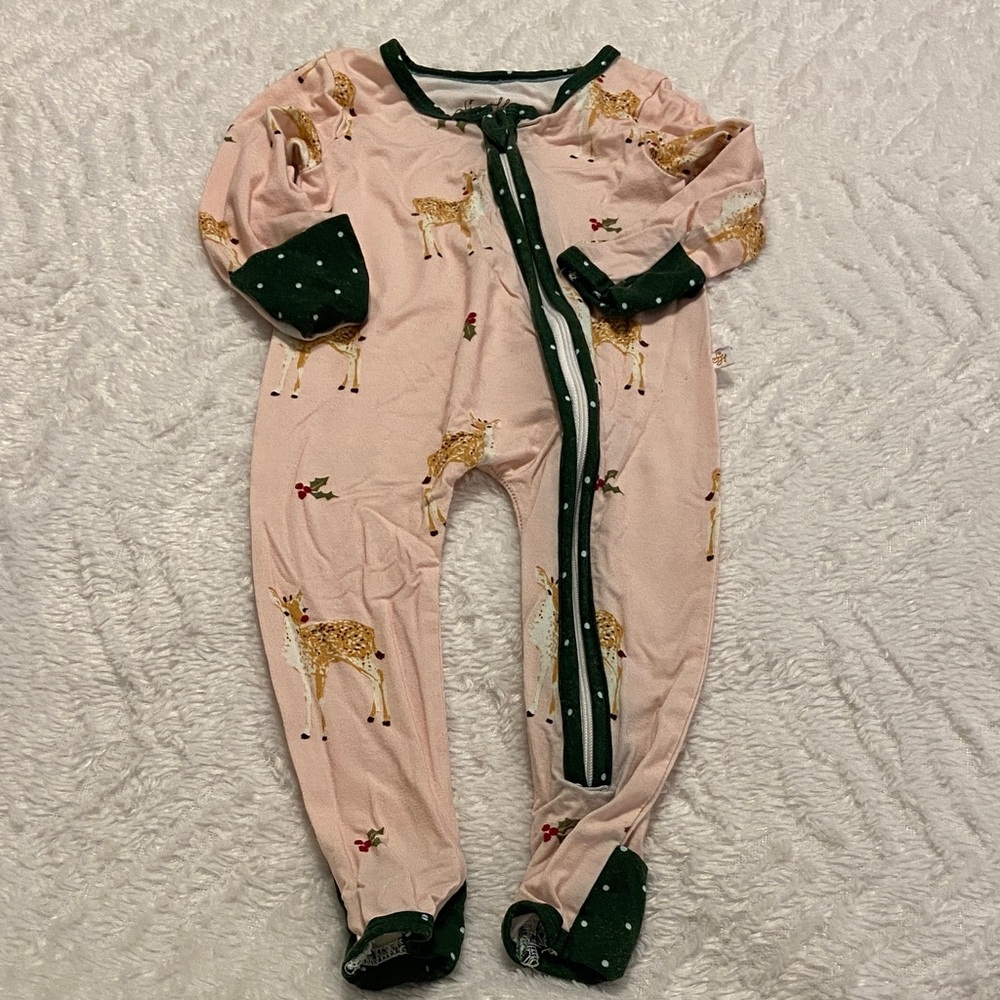 EUC SweetHoney Angel Doe Onesie Zip-Up Pajamas